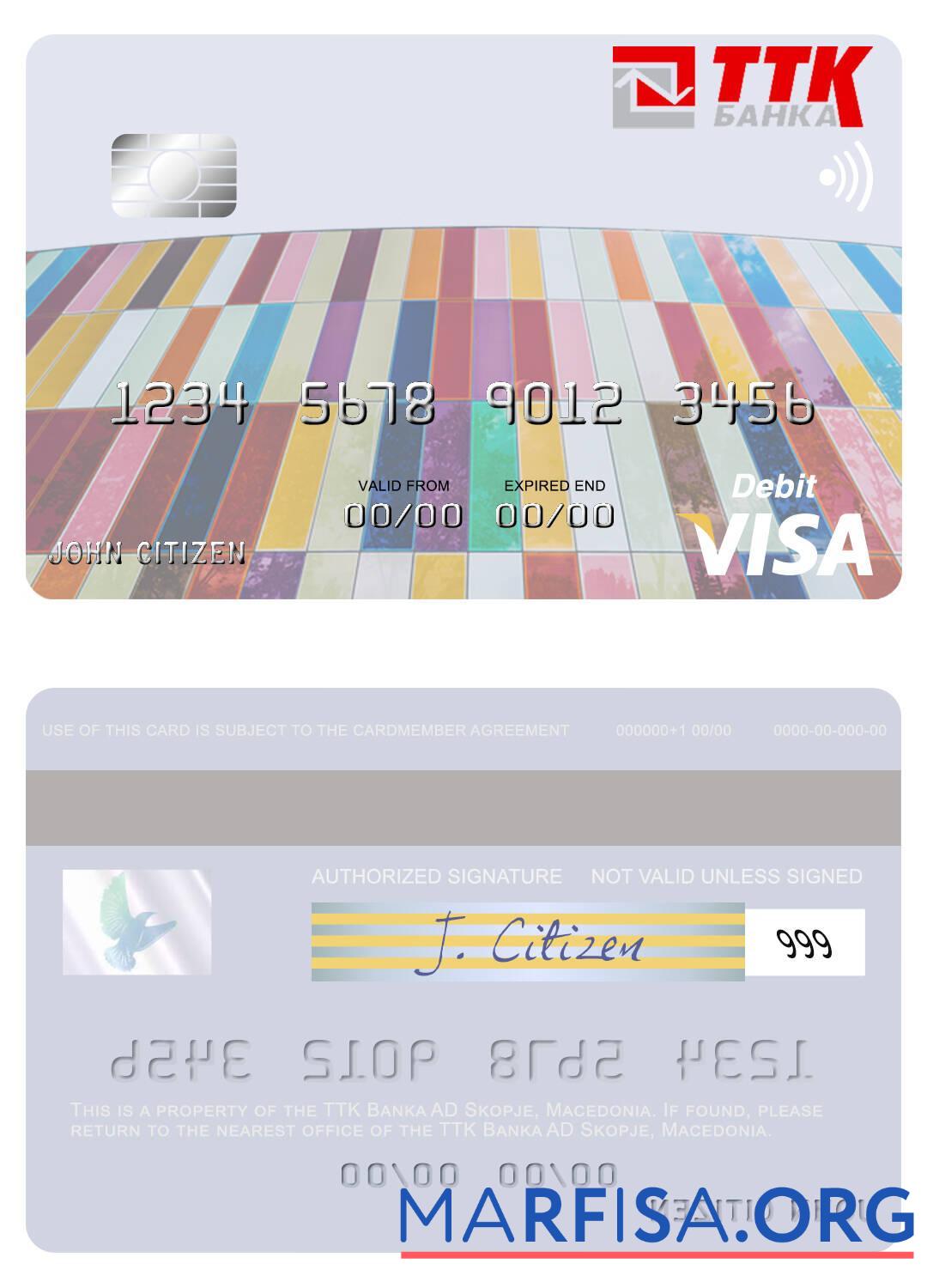 Downloadable Macedonia TTK Banka AD Skopje visa debit card sample